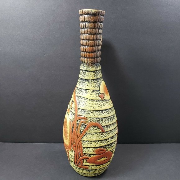 Pier 1 Brown Yellow 11.75" Ribbed Decorative Ceramic Vase - Picture 6 of 12